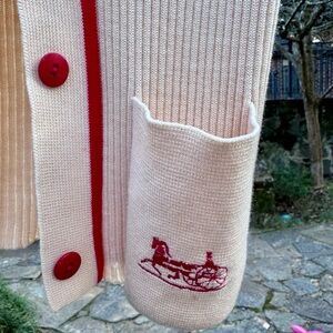CELINE Vintage 1970’s rare “old Celine” Cream Cardigan with Red Trim + Logo